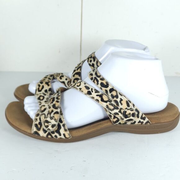 Taos Women’s Double U US9 Leather Calf Hair Cheetah Flat Thong Sandals Shoes - Picture 2 of 16